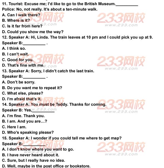 湖南2011年成人学位英语考试真题及答案